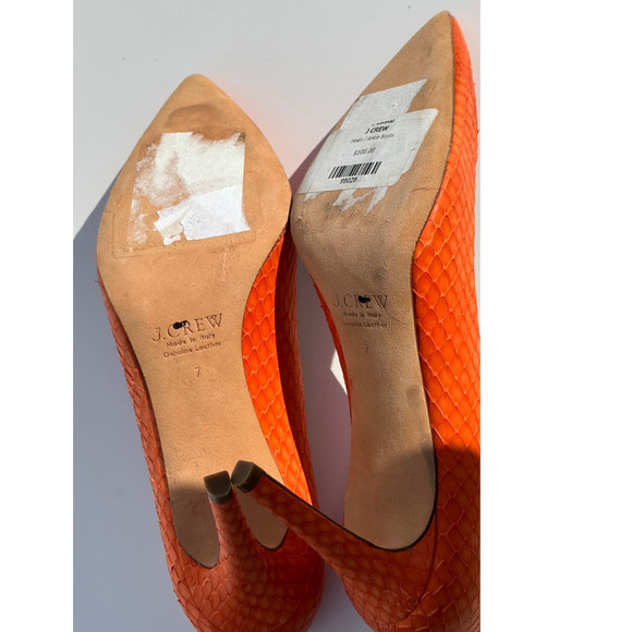 J. Crew Collection Orange Matte Python Heels Pumps Size 7 $378 Italy 90715 New - Picture 10 of 16